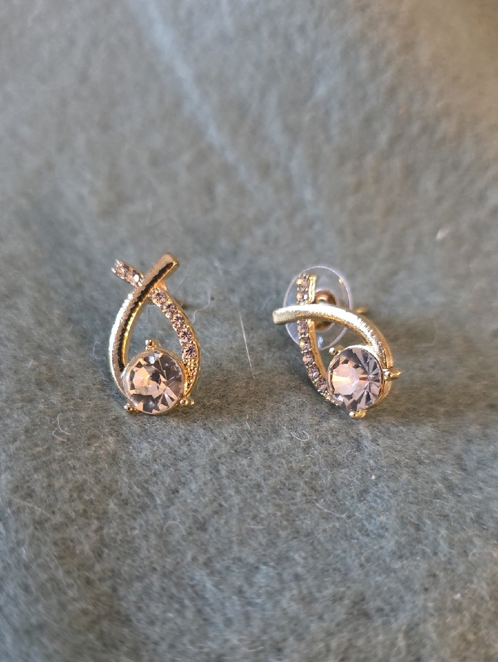 Gold Plated Crystal Loop Stud Earrings - Women Jewelry